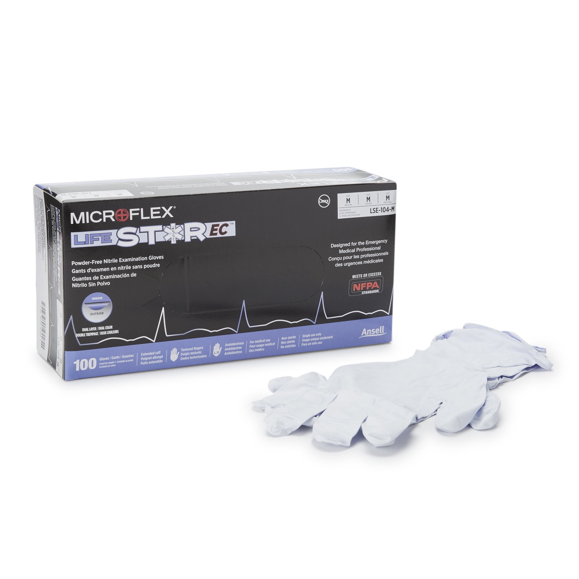 Microflex Medical - Exam Glove LifeStar™ EC Medium NonSterile Nitrile Extended Cuff Length Textured Fingertips White / Blue Fentanyl Tested [100/BX]