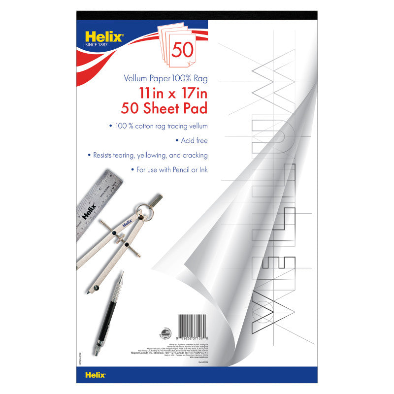 HELIX - Vellum Paper Pad, 100% Rag, 11" x 17", 50 Sheets