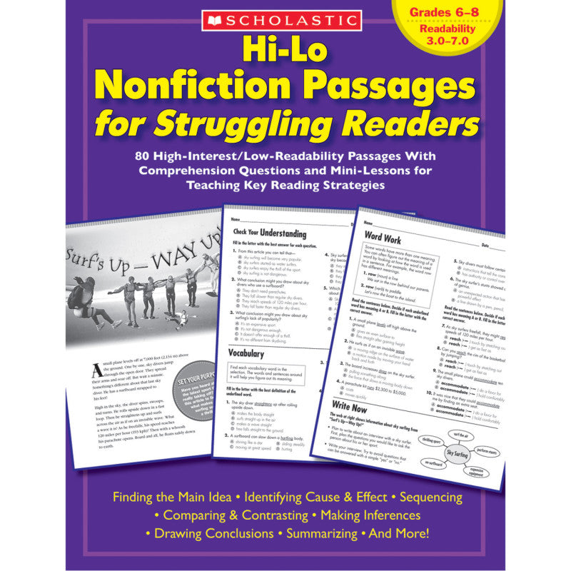 SCHOLASTIC TEACHING SOLUTIONS - Hi-Lo Nonfiction Passages for Struggling Readers, Grades 6-8