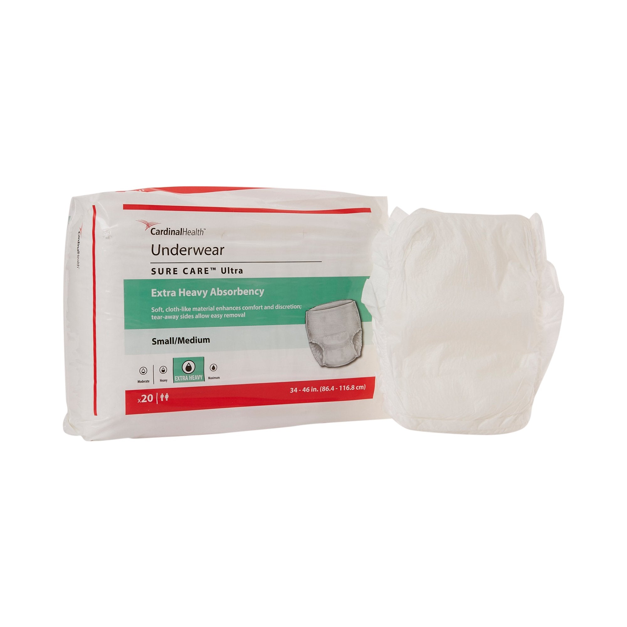 Cardinal - Unisex Adult Absorbent Underwear Sure Care™ Ultra Pull On with Tear Away Seams Medium Disposable Heavy Absorbency [20/BG]