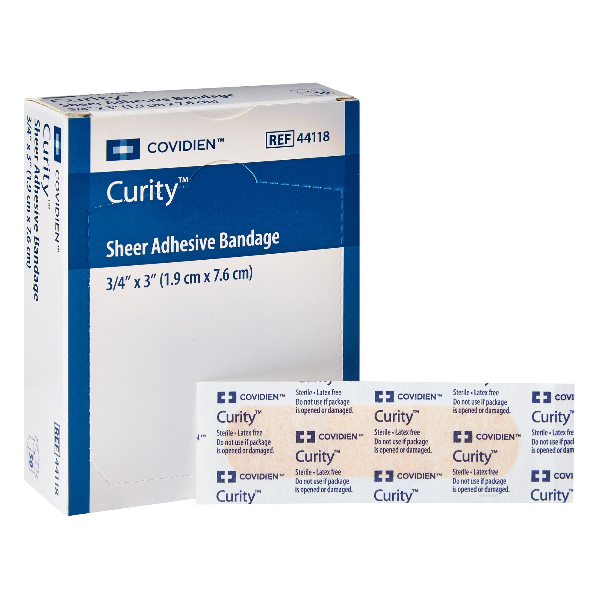 Cardinal - Adhesive Strip Curity™ 3/4 X 3 Inch Plastic Rectangle Sheer Sterile [50/BX]