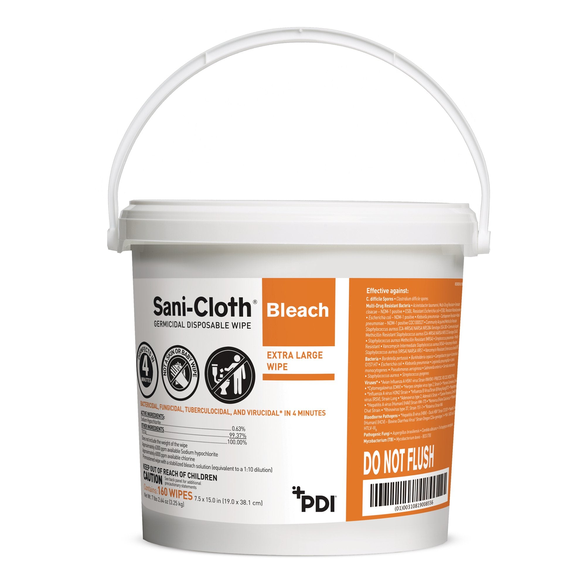Professional Disposables - Sani-Cloth® Bleach Surface Disinfectant Cleaner Premoistened Germicidal Manual Pull Wipe 160 Count Pail Chlorine Scent NonSterile [1/CN]