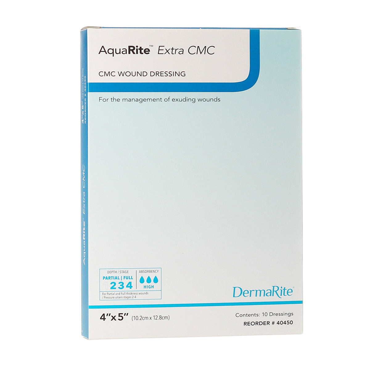 DermaRite Industries - Gelling Fiber Wound Dressing AquaRite™ Extra CMC 4 X 5 Inch Rectangle Sterile [10/BX]