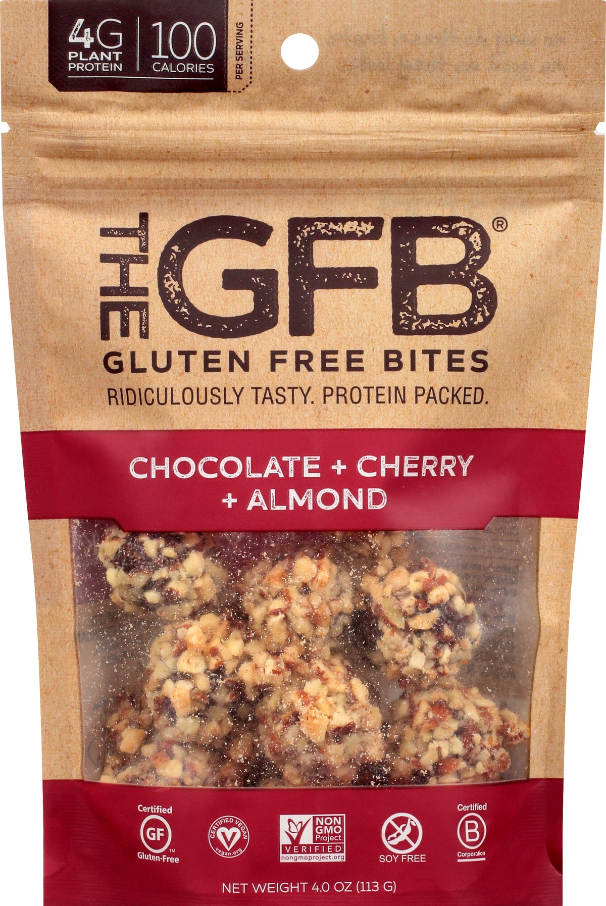 The GFB Gluten Free Chocolate + Cherry + Almond Bites 4 oz - Case of 6