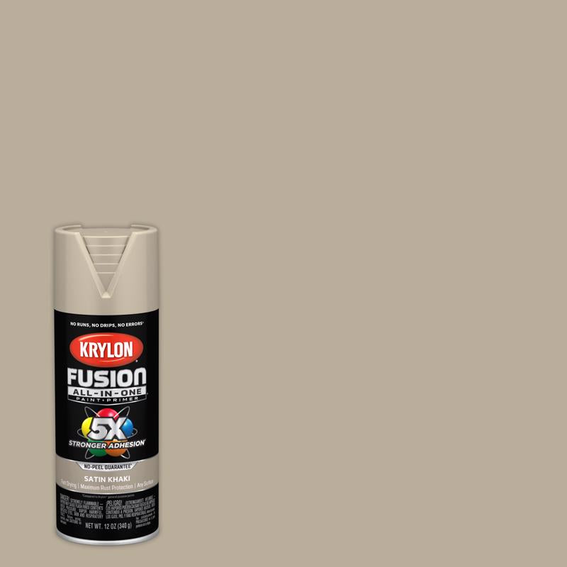 KRYLON - Krylon Fusion All-In-One Satin Khaki Paint+Primer Spray Paint 12 oz - Case of 6