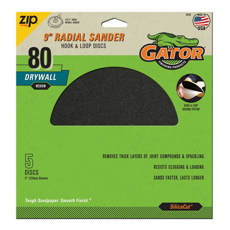 GATOR - Gator 9 in. Silicon Carbide Hook and Loop Drywall Sanding Disc 80 Grit Medium 5 pk