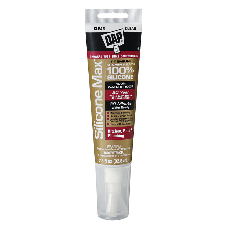 DAP - Dap Silicone Max Clear Silicone Kitchen and Bath Sealant 2.8 oz - Case of 12