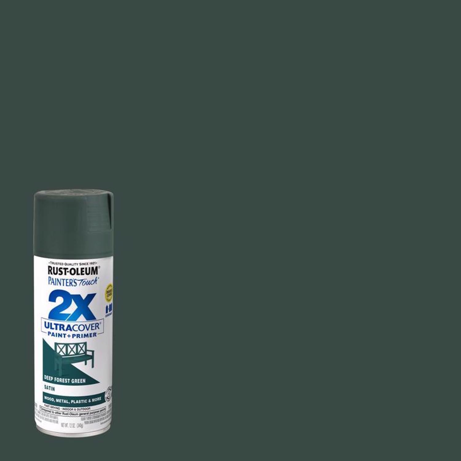 Rust-Oleum Painter's Touch 2X Ultra Cover Satin Deep Forest Paint+Primer Spray Paint 12 oz - Case of 6