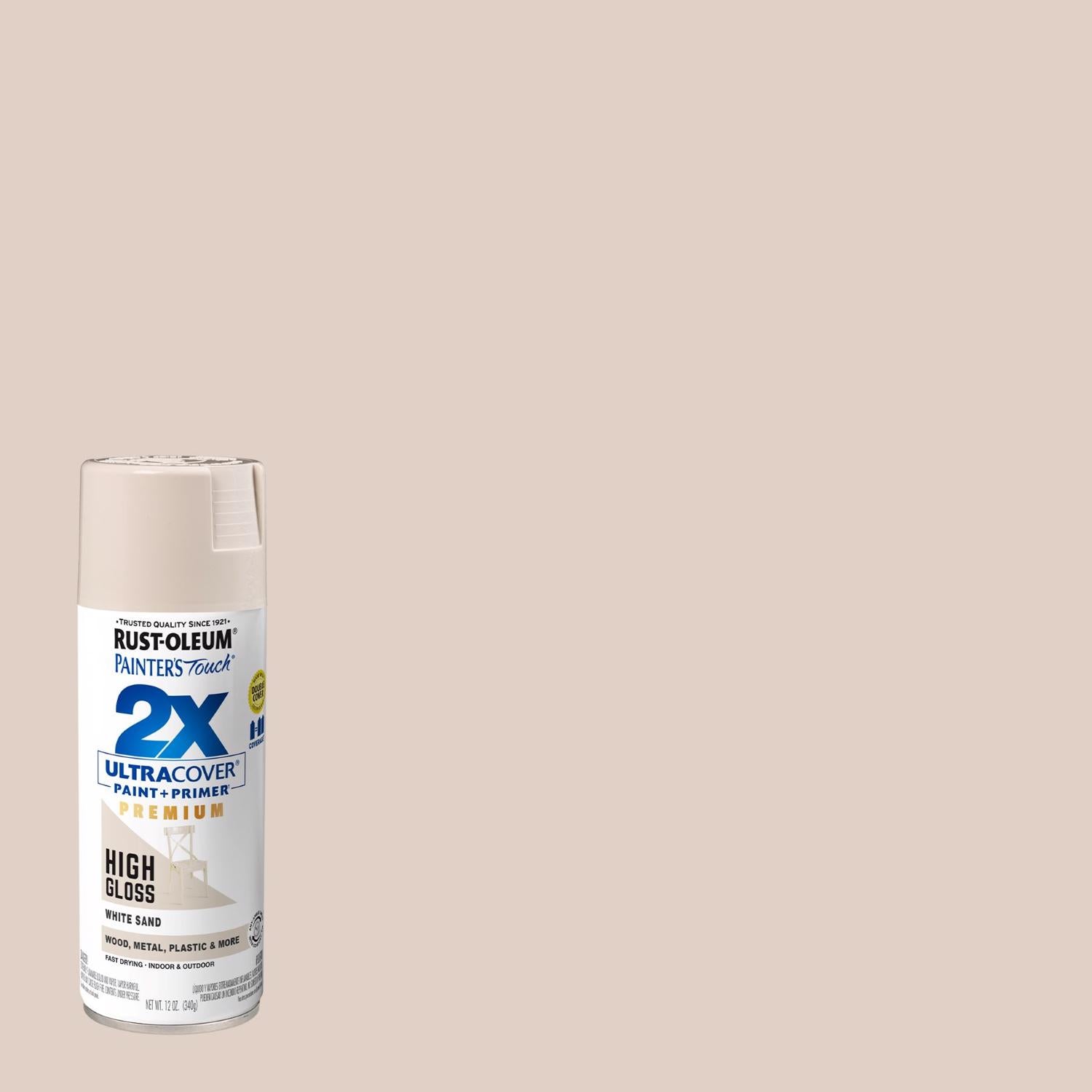 Rust-Oleum Painter's Touch 2X Ultra Cover High-Gloss White Sand Paint+Primer Spray Paint 12 oz - Case of 6