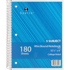 Sparco Wirebound College Ruled Notebooks [NOTEBOOK;WIRE;CLLG;5SUB;180-EA]