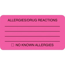 Tabbies ALLERY/DRUG REACTIONS Alert Labels - 3 1/4" Width x 1 3/4" Length - Pink - 250 / Roll