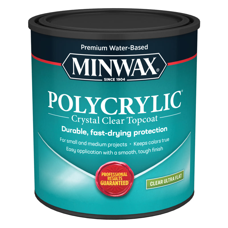 MINWAX - Minwax Polycrylic Ultra Flat Crystal Clear Water-Based Polycrylic Protective Finish 1 qt - Case of 4