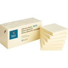 Business Source Yellow Repositionable Adhesive Notes [NOTES;ADHESIVE;3X3;12PK;YW-PK]