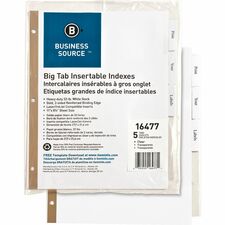 Business Source Tear-resistant Clear Tab Index Dividers [DIVIDERS;INSERT;5-TAB;CLEAR-ST]