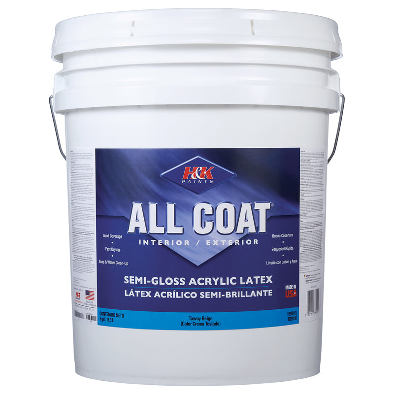 H&K PAINTS - H&K Paints All-Coat Semi-Gloss Tawny Beige Water-Based Paint Exterior and Interior 5 gal