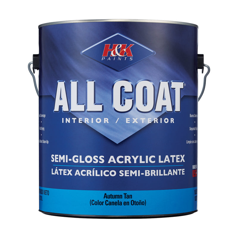 H&K PAINTS - H&K Paints All-Coat Semi-Gloss Autumn Tan Water-Based Paint Exterior and Interior 1 gal - Case of 4