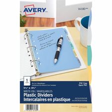 Avery&reg; Durable Plastic Write-On Dividers 5Ω" x 8Ω" , 5 tabs