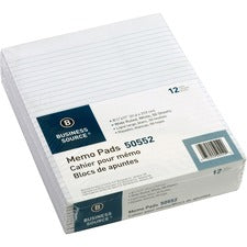 Business Source Glued Top Ruled Memo Pads - Letter [PAD;MEMO;8.5X11;WIDERLD;WE-DZ]