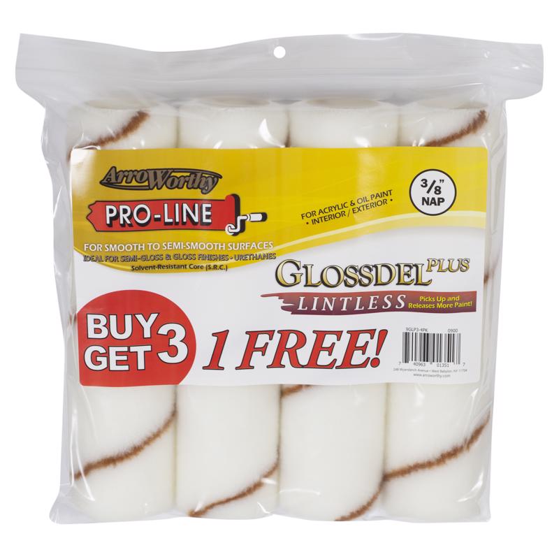 ARROWORTHY - ArroWorthy Glossdel Plus Woven 9 in. W X 3/8 in. Regular Paint Roller Cover 4 pk