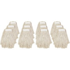 Genuine Joe Narrow Band Mophead - Cotton - Natural - 12 / Carton [MOP;WET;16OUNCE;CUTEND-CT]