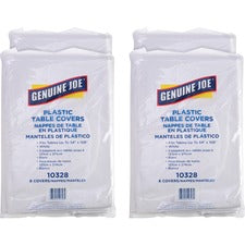 Genuine Joe Plastic Rectangular Table Covers - 108" Length x 54" Width - Plastic - White - 24 / Carton