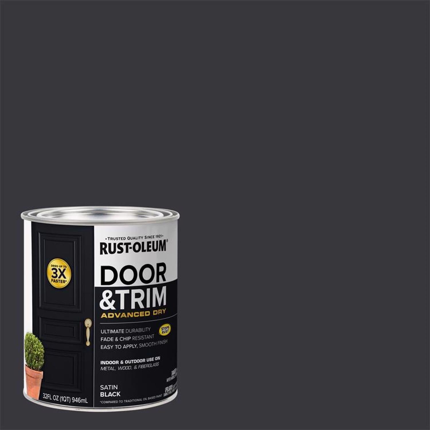 Rust-Oleum Stops Rust Satin Black Water Base Door Paint Exterior and Interior 1 qt - Case of 2