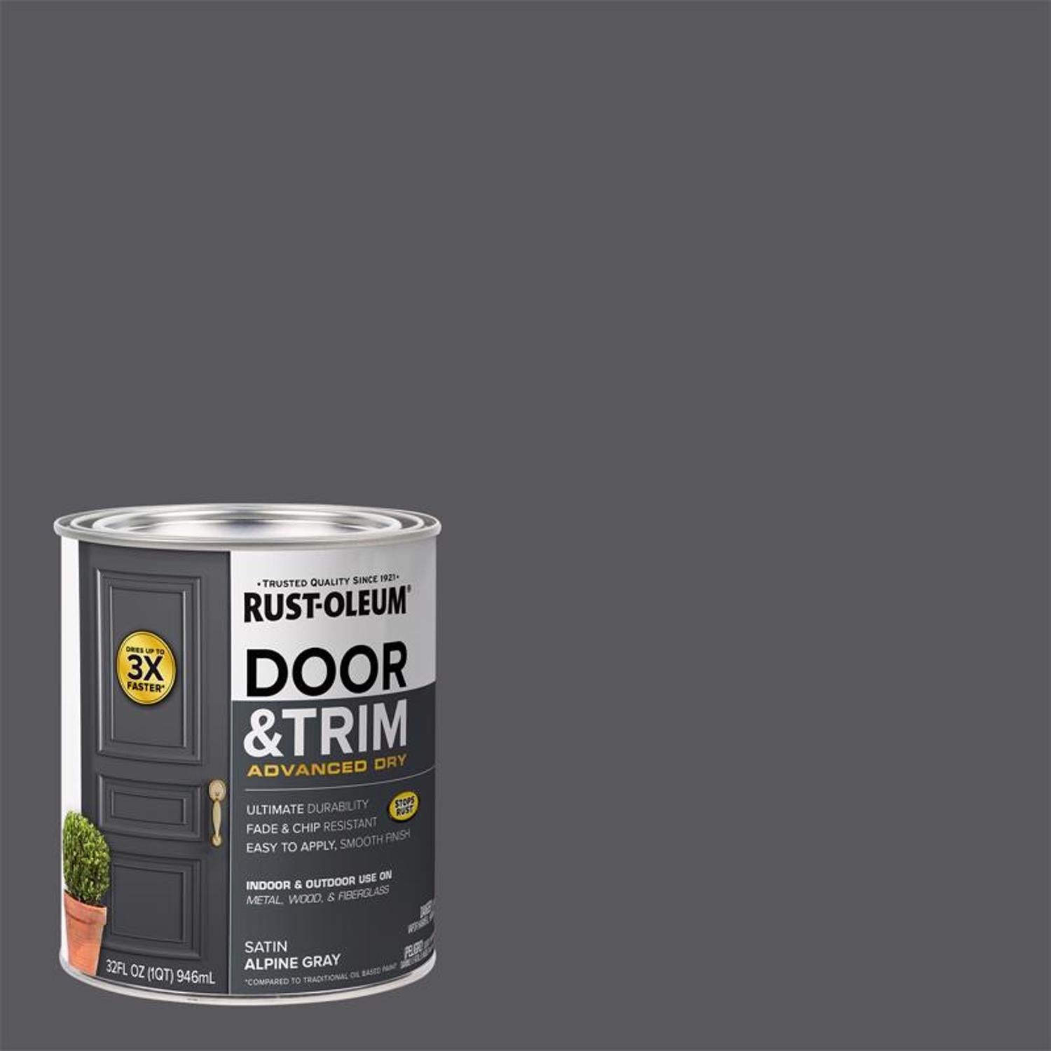 Rust-Oleum Stops Rust Satin Alpine Gray Water Base Door Paint Exterior and Interior 1 qt - Case of 2