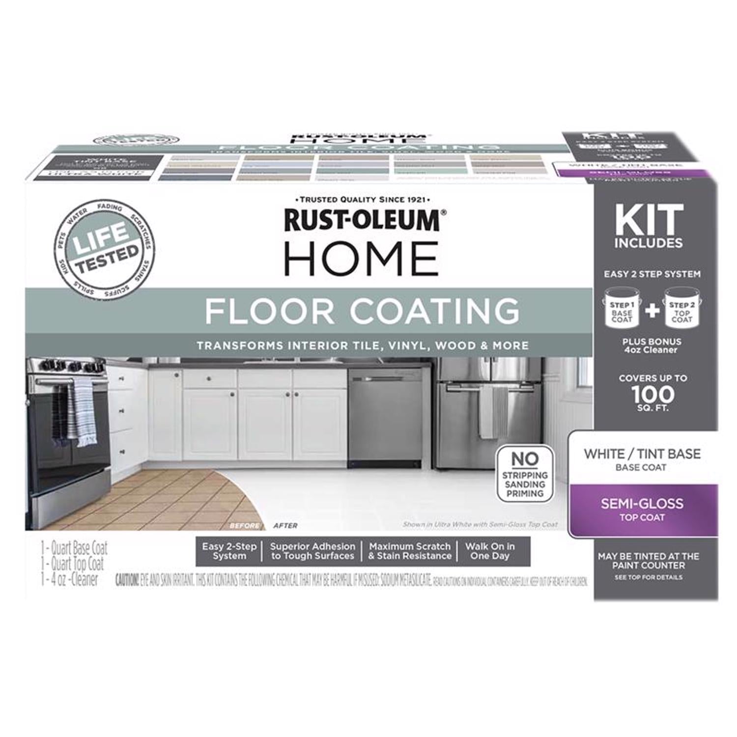 Rust-Oleum Home Semi-Gloss White Tint Base Floor Coating Kit 1 qt - Case of 2