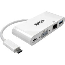 Tripp Lite by Eaton USB-C Multiport Adapter, VGA, USB 3.x (5Gbps) Hub Port, Gigabit Ethernet and 60W PD Charging, White