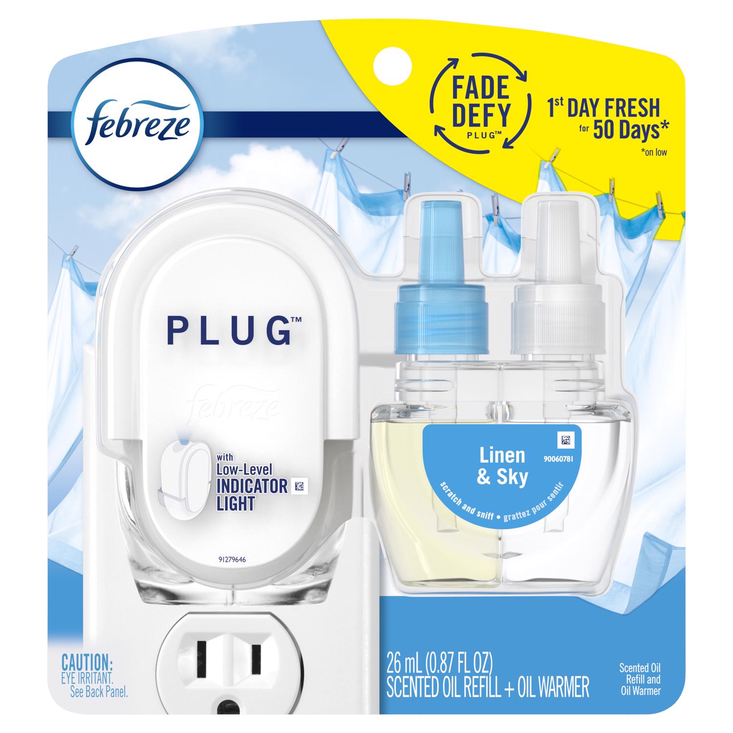 Febreze Plug Linen & Sky Scent Air Freshener Starter Kit 0.87 oz Liquid 1 pk - Case of 4