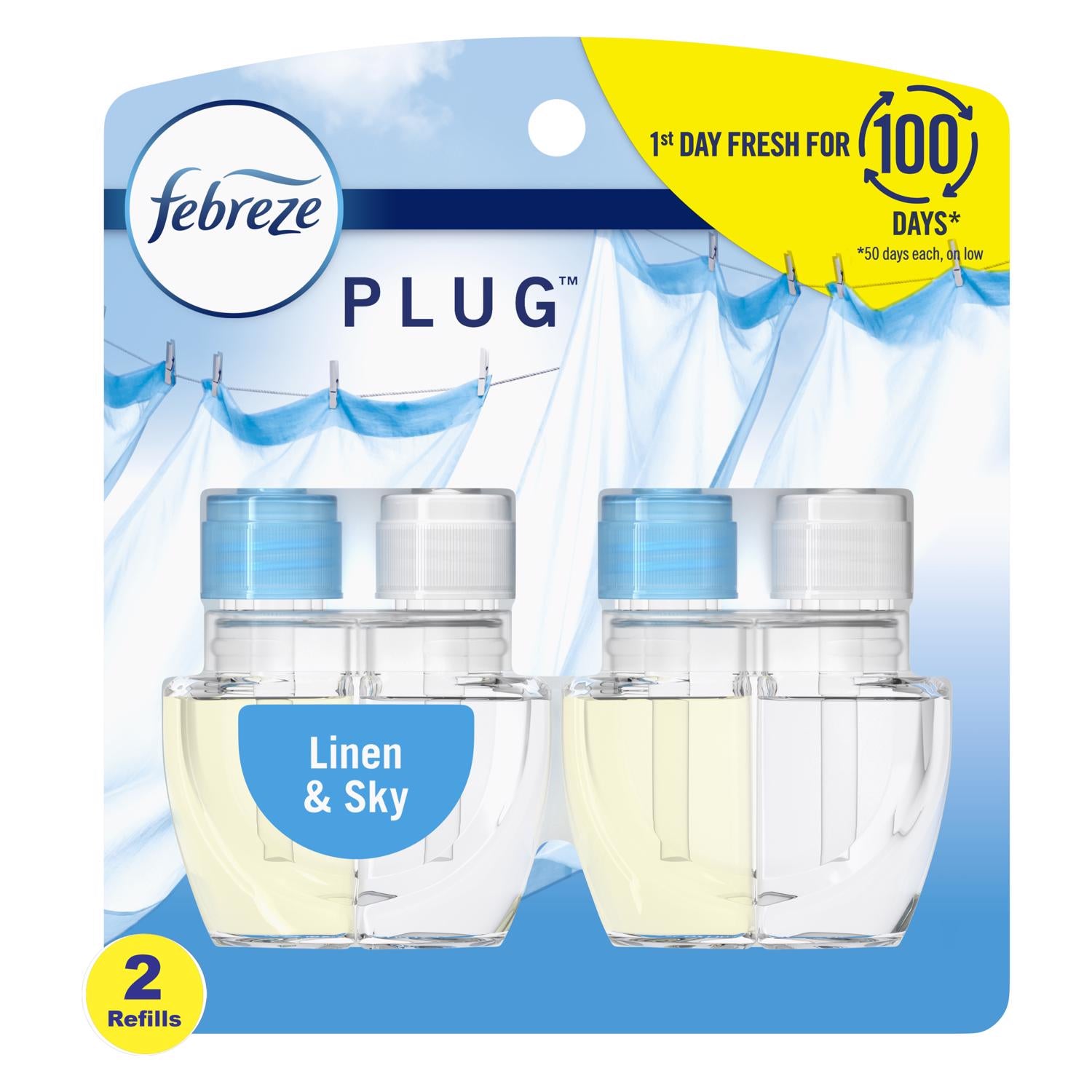 Febreze Plug Linen and Sky Scent Air Freshener Oil Refill 1.75 oz Liquid 2 pk - Case of 6