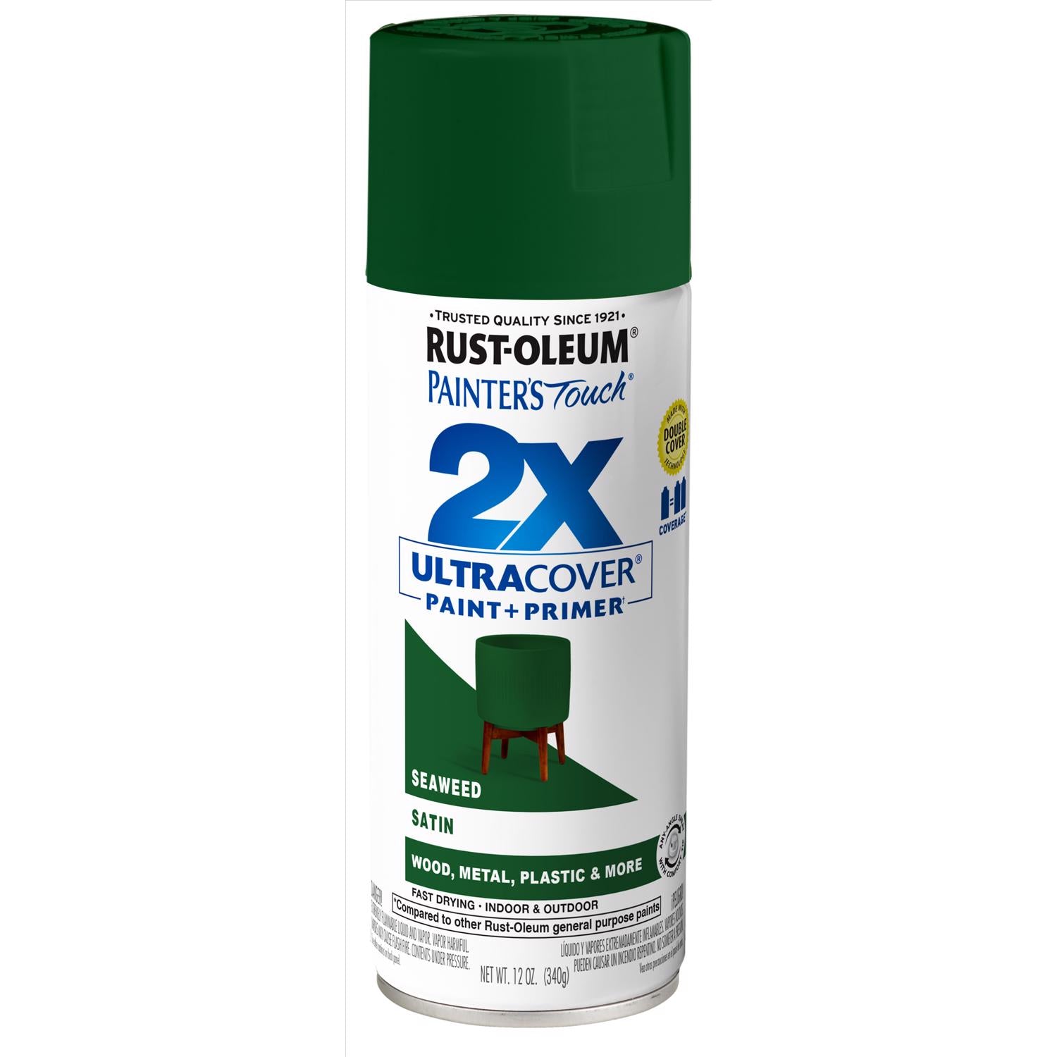 Rust-Oleum Painter's Touch 2X Ultra Cover Satin Seaweed Paint+Primer Spray Paint 12 oz - Case of 6