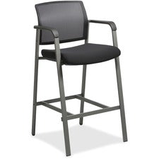 Lorell Mesh Back Guest Stool with Arms - Black Fabric Seat - Square Base - 1 Each