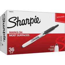 Sharpie Fine Point Retractable Markers - Fine Marker Point - Retractable - Black - 36 / Box