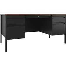 Lorell Fortress Series Double-Pedestal Teachers Desk [DESK;TEACHERS;30X60;BK/WAL-EA]