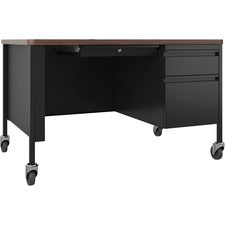 Lorell Fortress Series 48" Mobile Right-Pedestal Teachers Desk [DESK;TEACH;MOB;30X48;BK/WAL-EA]
