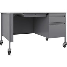 Lorell Fortress Series 48" Mobile Right-Pedestal Teachers Desk [DESK;TEACH;MOB;30X48;PL/WHT-EA]