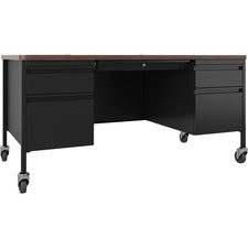 Lorell Fortress Series Mobile Double-Pedestal Teachers Desk [DESK;TEACH;MOB;30X60;BK/WAL-EA]