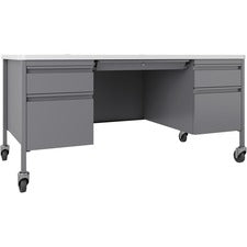 Lorell Fortress Series Mobile Double-Pedestal Teachers Desk [DESK;TEACH;MOB;30X60;PL/WHT-EA]