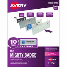 The Mighty Badge&reg; Mighty Badge Professional Reusable Name Badge System - Silver [KIT;BADGE;MGNT;LSR;10PK-PK]