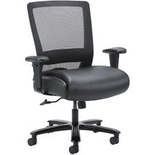 Lorell Mesh Back Task Chair, Black Leather Seat, Armrest