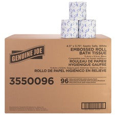 Genuine Joe 2-ply Bath Tissue - 2 Ply - 4.50" x 3.80" - 500 Sheets/Roll - White - Fiber - 96 / Carton