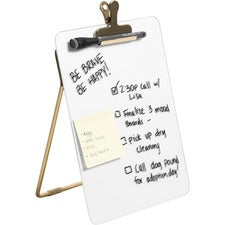U Brands Glass Dry-Erase Desktop Easel, Tempered Glass, Gold Metal Stand, Removable Clip