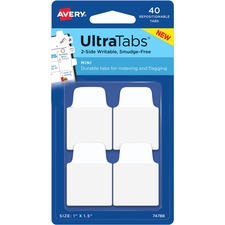 Avery&reg; Ultra Tabs Repositionable Mini Tabs - 40 Tab(s) - 10 Tab(s)/Set - Clear Film, White Paper Tab(s) - 4