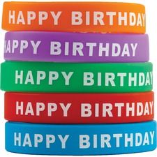Teacher Created Resources Happy Birthday Wristbands - 10 / Set - Multi - Silicone [SET;WRISTBANDS;HAPPY BIRTHDAY-ST]