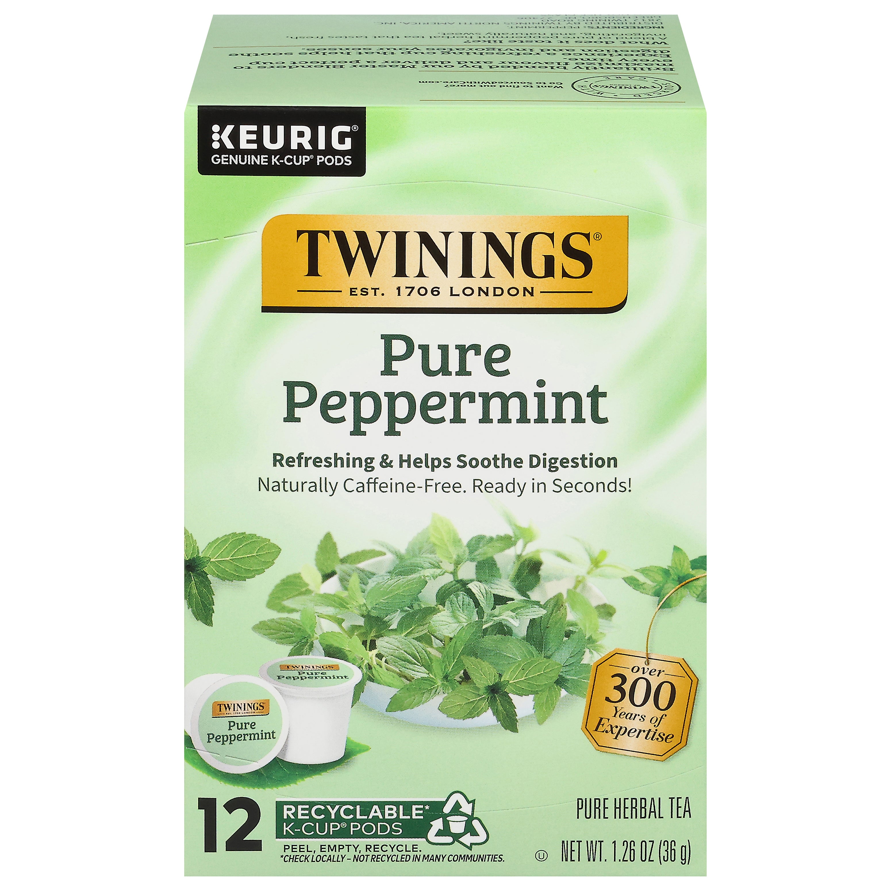 Twinings Pure Peppermint Herbal Tea 12 K-Cup Pods - Case of 6