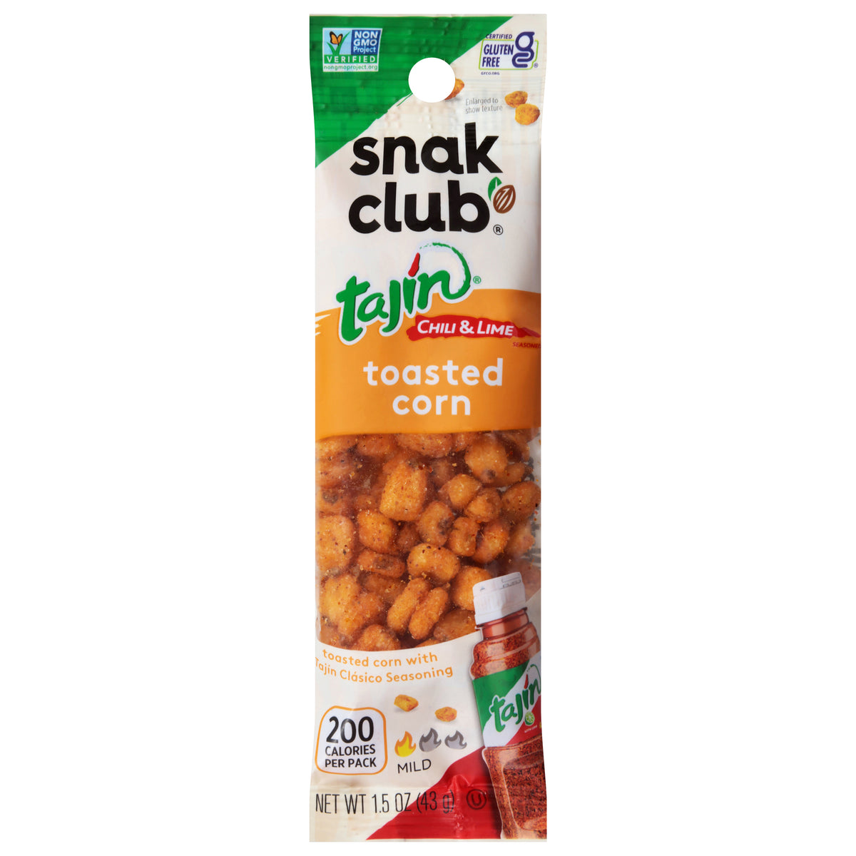 Snak Club Tajin Mild Chili & Lime Toasted Corn 1.5 oz - Case of 12