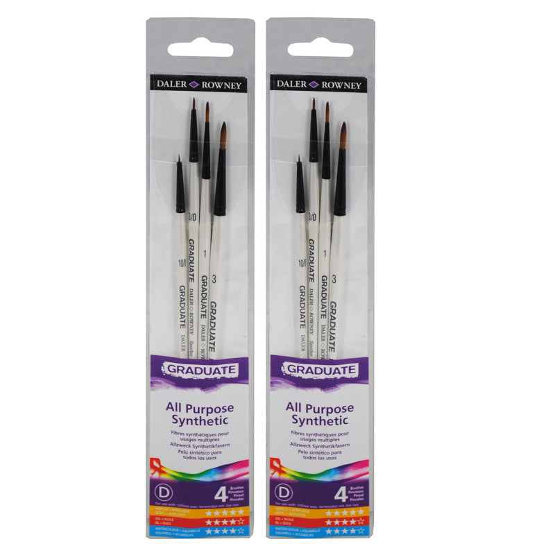 Graduate Detail Brush Set, Synthetic, 4 Pieces Per Set, 2 Sets