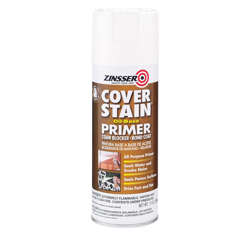 COVER STAIN - Zinsser Cover Stain White Flat Oil-Based Alkyd Spray Primer and Sealer 13 oz - Case of 6