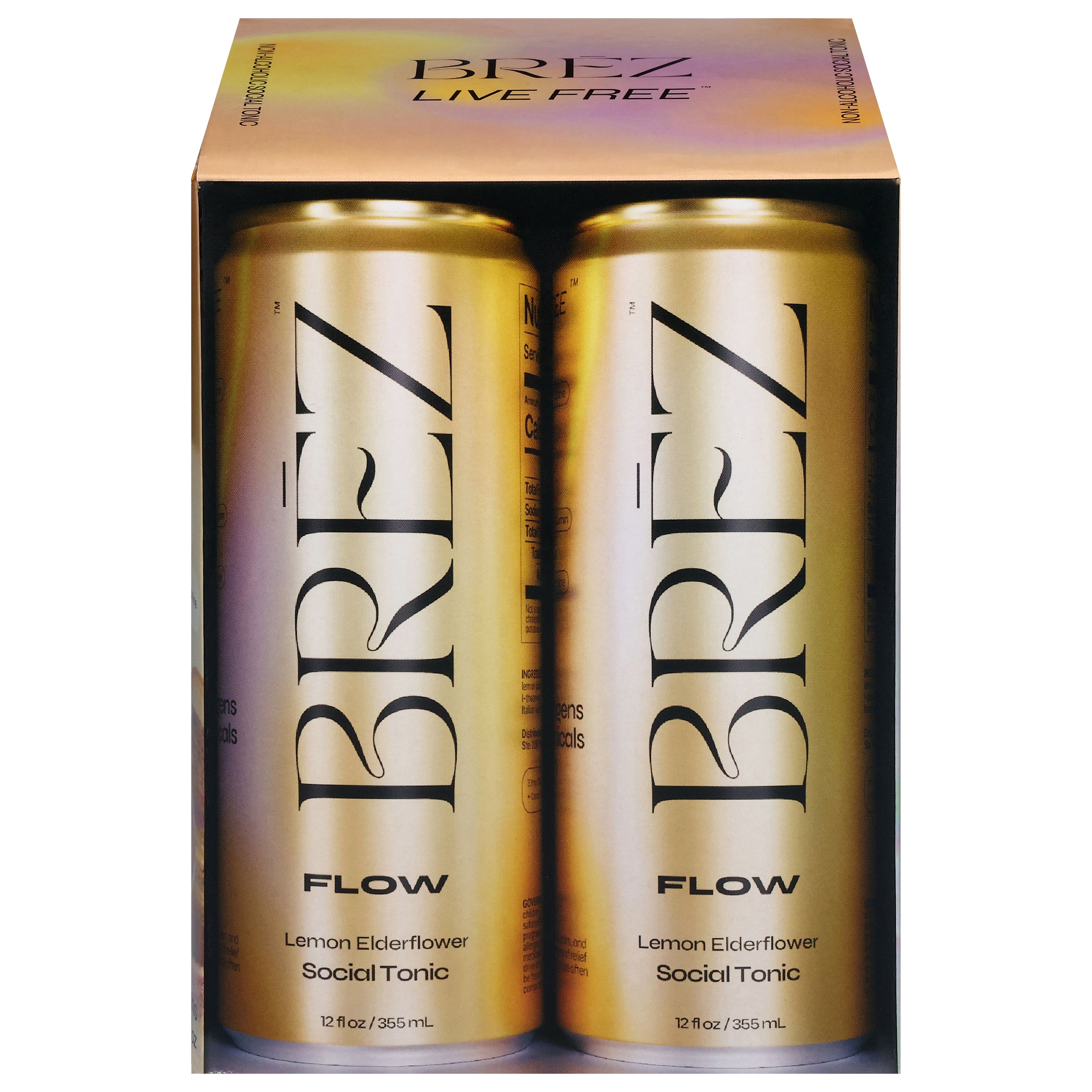 Brez Live Free Non-Alcoholic Social Flow Lemon Elderflower Tonic 4 - 12 fl oz Cans - Case of 6